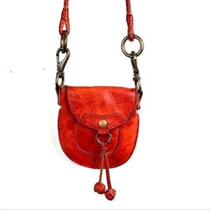 VTG Y2K FOSSIL Crossbody Pouch Bag Burnt Orange Pebble Leather Bobble Micro Mini